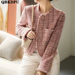 Vintage Tweed Jackets Korean Tassel Elegant Coat Wool Blend Women Single Breasted Streetwear Luxury Outwear Slim Short Chaquetas 240124