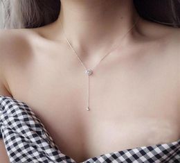 2018 Romantic Women Jewellery Fashion pure 925 sterling silver Chain CZ Circle Lariat Necklace Long Strip cute girl charm Pendant Ne2893559
