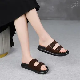 Slippers 2024 Platform Summer Wear Seaside Sandals Women Fashion All Match Leather Women's Shoes