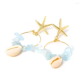 Dangle Earrings Bohemia Shell Starfish Earring Natural Stone Aquamarines Chip Hoop Circle Sea Conch Pendant Women Jewellery