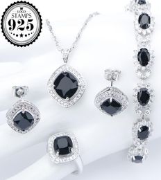 Silver 925 Costume Wedding Black Zircon Jewellery Sets For Women Bracelets Earrings Rings Pendant Necklace Set Jewellery Gift Box5076884