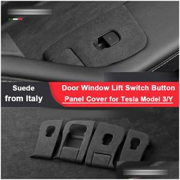 Car Stickers For Tesla Model 3 Y Door Switch Button Sticker Window Lift Panel Suede Er Trim Protector Interior Accessories Drop Deli Dhtsq