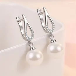 Stud Earrings Fashion Female 925 Sterling Silver Love Heart-shaped Pearl For Women Single Zircon Crystal Jewellery
