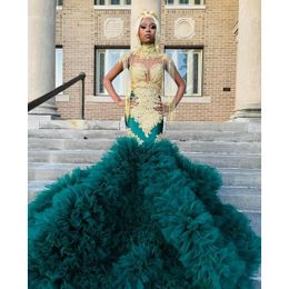 Luxury Green Mermaid Prom Dress 2024 Beads Appliques Diamond Tassel Ruffles Formal Party Evening Dresses Vestidos De Novia