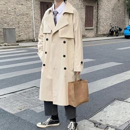 Autumn Trench Coat Lapel Pockets Keep Trendy Belt Notch Collar Men Spring Coat Spring Trench Coat for Dating 240118