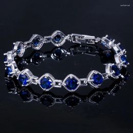 Link Bracelets ThreeGraces Fashion Blue Cubic Zirconia Stone Silver Colour Tennis Bracelet For Women Party Costume Jewellery Accessories BR385