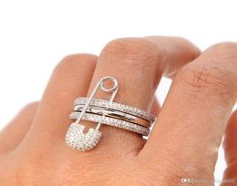 2019 Fashionable three finger rings with pins stack design safety pin designer unique fine elegant women jewelry punk stack ring8407949