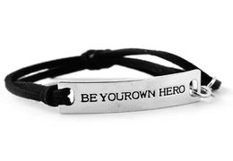 JLN Personalized Engraving Lettering Be Your Own Hero Long Bar Suede Leather Alloy Bracelet5988345