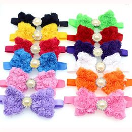 Dog Apparel 20pcs Pet Bow Ties Chiffon Rose Diamond Ribbon Bowties Neck Collar Accessories Grooming Shop