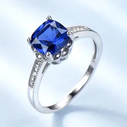 Cluster Rings UMCHO Romantic Flower Created Blue Sapphire Statement 925 Silver Jewelry For Women Wedding Engagement Gifts Fine