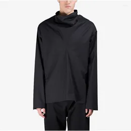 Men's Casual Shirts Long Sleeve Shirt Spring And Autumn High Collar Pleated Black Loose Personality Youth Trend Street Large Size