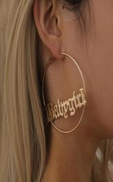 new Punk Exaggerated Geometric Big Round Circle Hoop Earrings Statement Letter Babygirl Loop Earrings for Women Jewelry7415917