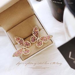 Stud Earrings Fashion Elegant Hollow Pretty Pink Butterfly Big For Women Female Jewellery Adornment High Quality Cubic Zirconia