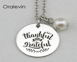 THANKFUL AND GRATEFUL Inspirational Hand Stamped Engraved Custom Pendant Chain Necklace Metal Stamped Jewellery 18Inch 22MM 10Pcs Lo6168569