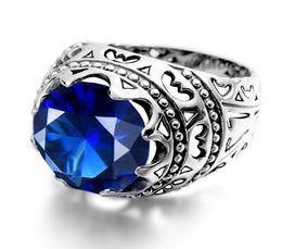 Cluster Rings Silver 925 For Men Real Round Carve Sapphire Gemstone Ring Vintage Luxury Ethnic Fine Jewelry3859643