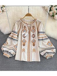 Women's Blouses Women Spring Autumn Blous Retro Loose Ethnic Style Embroidery Thin Lantern Sleeve Doll Top Female Pullover Shirt D3061