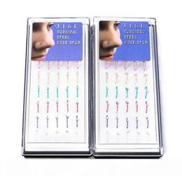 316L stainless steel hoop nose ring 40pcs each box CZ gemstone body Jewellery piercing nose stud gold nose rings7381456