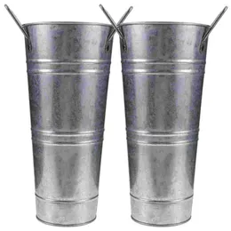 Vases 2pcs Farmhouse Florist Galvanised Iron Flower Bucket Arrangement