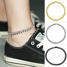Anklets 11inch Solid Stainless Steel Anklets Bracelet 3-11mm Curb Cuban Link Black Gold Colour Silver Colour Metal Punk Casual Jewellery YQ240208