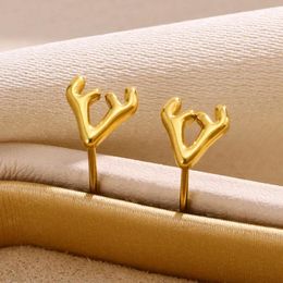 Stud Earrings Tiny Elk Antler For Women Gold Color Stainless Steel In 2024 Trend Female Wedding Jewelry Brincos