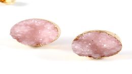 Bijoux 1 Pair Natural Druzy Stone Earing Fashion Simple Stud Earrings Gold Colour Pink Red Round Drusy Earstud For Women Jewelry6695378