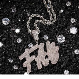 HIP HOP Custom Doublelayer Overlapping Grass Font Pendant Combination Words Name With CZ Tennis Necklaces Zirconia Jewellery CX20072263895