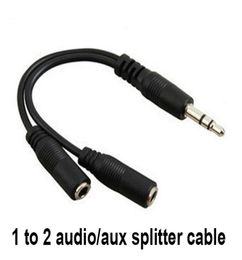 whole Black 1 Male To 2 Female 35mm AUX Audio Y Splitter Cable High Quality Earphone Headphone Adapter 300pslot7864403
