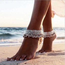 Anklets Vintage Multi-layer Bells Ankle Bracelet Foot Jewellery Boho Summer Beach Barefoot Sandals Charms Anklet Women Legs Accessories YQ240208