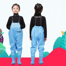 Boots Kids Fishing Chest Bootfoot Waders Girls And Boys Waterproof PVC Bodysuits Child Outdoor Supplies Max Foot 22cm(8.65in)