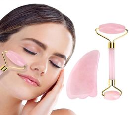 Rose Quartz Roller Face Massager Lifting Tool Natural Jade Facial Massage Roller Stone Skin Massage Beauty Care Set Box8155319
