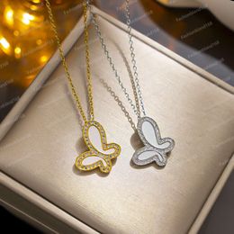 Rhinestone Inlaid Sweet Butterfly Necklace Women's Gold White Titanium Steel Necklaces Fashionable Elegant Collarbone Chain