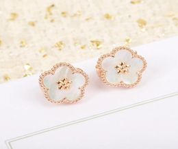 2021 European Luxury Top Brand 925 Silver Rose Gold Ear Clip Natural Gemstone Flower Ladies Spring Fashion Jewelry5698565