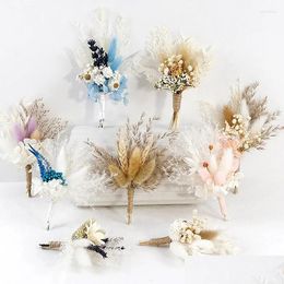 Decorative Flowers Wreaths Dried Flower Cor Bouquet Boutonnieres Groomsmen Buttonholes Bridesmaid Brooch Christmas Decor Drop Delivery Otdcu