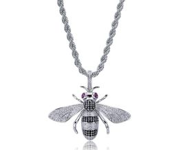 Hip Hop Necklaces Exquisite Fashion 18K Gold Plated Honey Bee Pendant Necklaces Luxury Zircon Men Necklaces Jewelry3299718