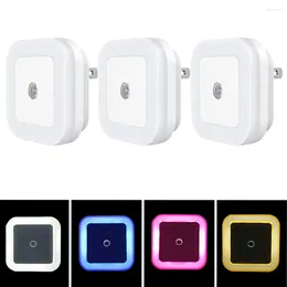 Night Lights Mini LED Light EU/US Plug In Dusk To Dawn Sensor Wall Nights Lamp Square For Bedroom Hallway Stairs Corridor 110V 220V