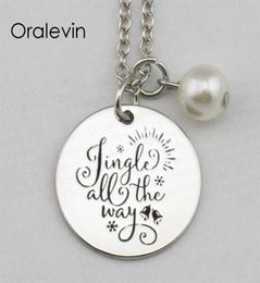 JINGLE ALL THE WAY Inspirational Hand Stamped Engraved Charm Custom Pendant Link Chain Necklace Gift Jewelry 18Inch 22MM 10Pcs Lot2400540