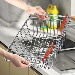 Adjustable Dish Drying Rack Stainless Steel Drainer Fruit Vegetable Kitchen Sink Drain Holder Storage 240125