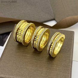 O6xa Luxury Jewellery Band Rings v Gold Plated Mi Jinbao Home High Version Liuding with Diamond Spring Ring on Both Sides Little Red Charity Couple 1nyh