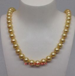 Fine Pearls Jewellery ROUND long 26quot1011MM NATURAL real south sea golden pearl necklace 14K3044551