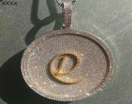Super Bling Iced Out Gold Plated Full CZ Big Round Custom Letter Pendant Necklace Mens Hip Hop Bling Jewelry Gift2377043