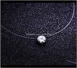 Pendant Necklaces Fashion Square 6 Claw Cz Stone Crystal Zircon Invisible Transparent Fishing Line Chain Necklace For Women T8Bhj 2447098