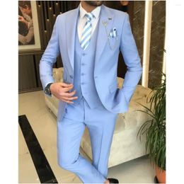 Men's Suits Sky Blue Men Single Breasted Peaked Lapel Business Formal Slim Fit Wedding Groom Tailored Blazer 2 Pieces Jacket Pant