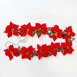 Christmas Decorations Wall For Sparkling 2m Garland With 10 Led Lights Festive Artificial Poinsettia Holiday