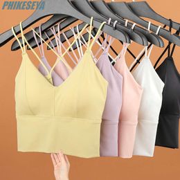 Lu Align Beauty Camisoles Tanks Ice Silk Back Sport Bras Women Cross Straps Top Wireless Underwear PushUp Female Lingerie Sexy Fitness Leisure Vest Lemon LL Jogger Lu