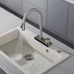 Kitchen Faucets Gun Grey Pull Out Sink Faucet Waterfall Water Single Hole &Cold Mixed Basin Multi-functional Tap