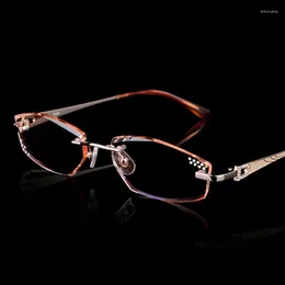 Sunglasses Frames Brand Design Titanium Eyeglasses Rimless Women Diamonds Decorations Clear Lenses Female Myopic Glasses/Presbyopic Glasses