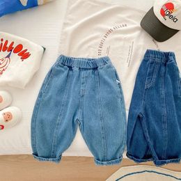 Children Jeans 1-7Years Toddler Boy Girl Soft Denim Long Pants Elastic Waist Solid Colour Harem Pant Trouser Autumn Clothes 240118