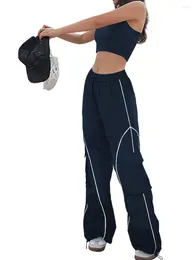 Women's Pants Mxiqqpltky Women Y2k Cargo Striped Elastic Waist Baggy Sweatpants Casual Straight Wide Leg Joggers Trousers Streetwear