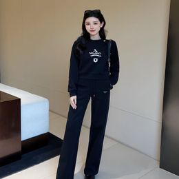 Designer Womens Tracksuits Black Letter Cotton Versatile Slim Spring Short Gold Button Sweatshirt Casual Sweatpants 2 Piece Set