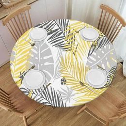 Table Cloth Classic Leaves Print Tableclothes Waterproof Wipeable For Round Fitted Elastic Edge Cover Wedding Party Home Kitchen